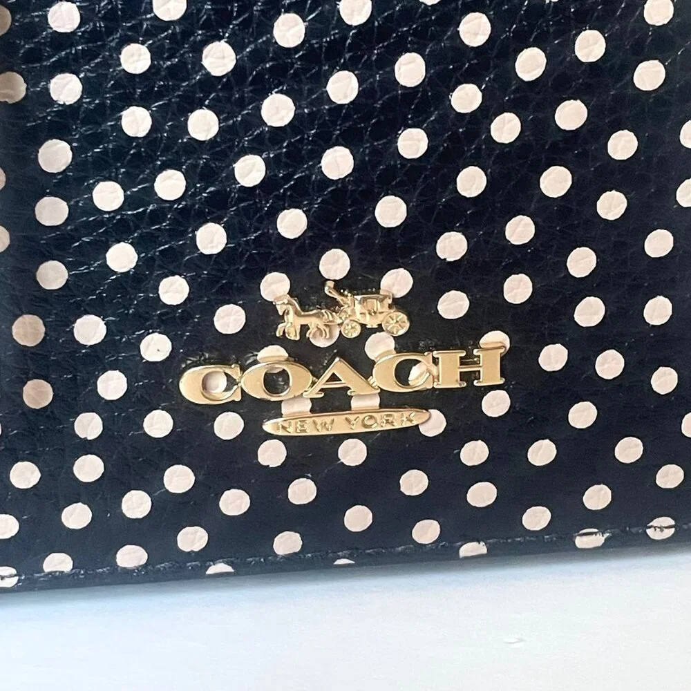 Coach Cosmetic Case CCF44 Black Leather Polka Dot Large Zip Pouch
